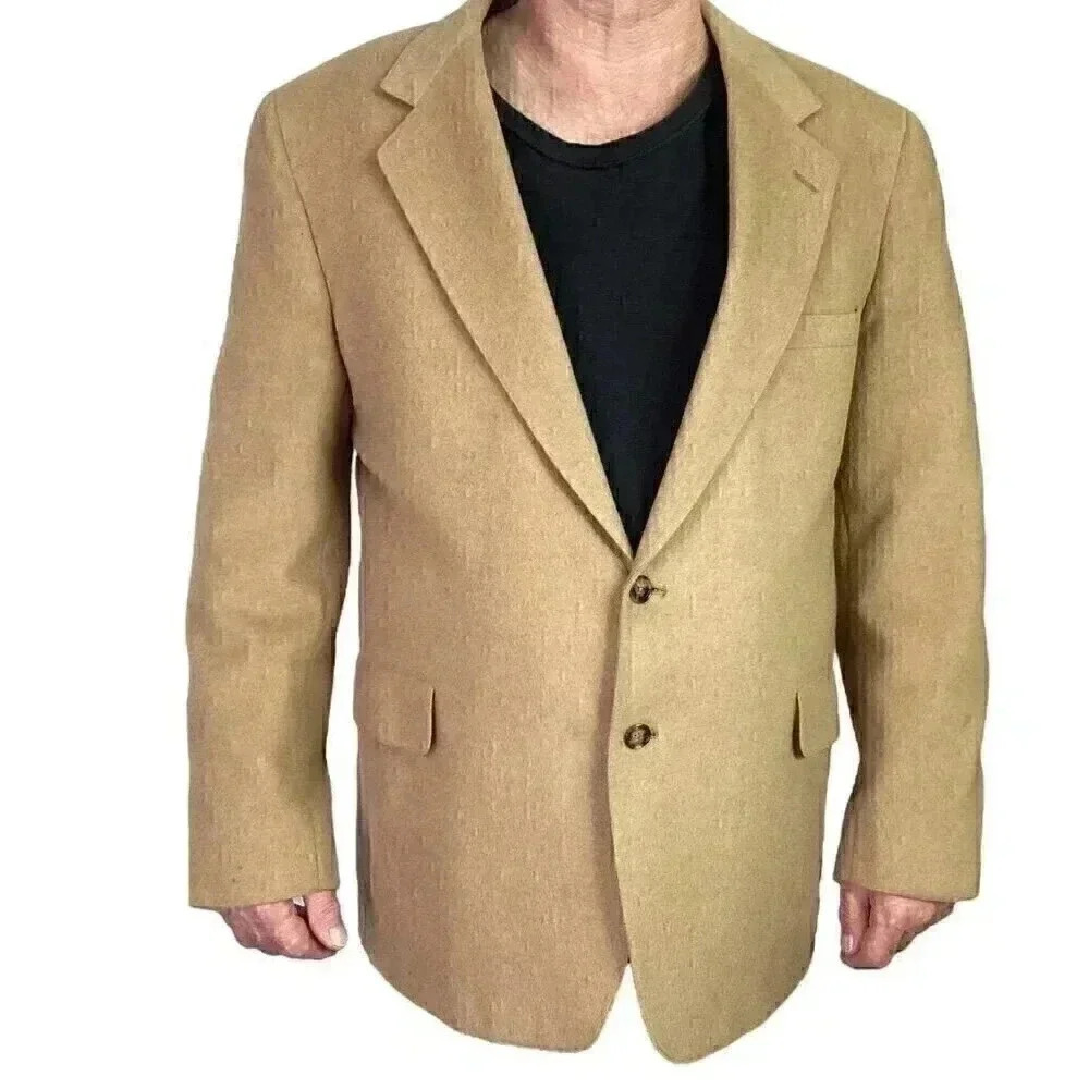 La Crosse Blazer Sport Coat Men 44L Long Beige Tan 2 Button Camel Hair Wool